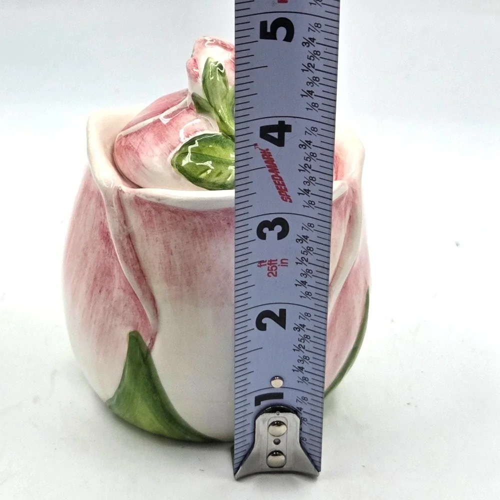 European Style Pink Rose Bud Shaped  Sugar Bowl with Lid Vintage